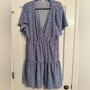 Floerns Women's Plus Size Wrap V Neck Short Sleeve Ruffle Hem A Line Short Dress